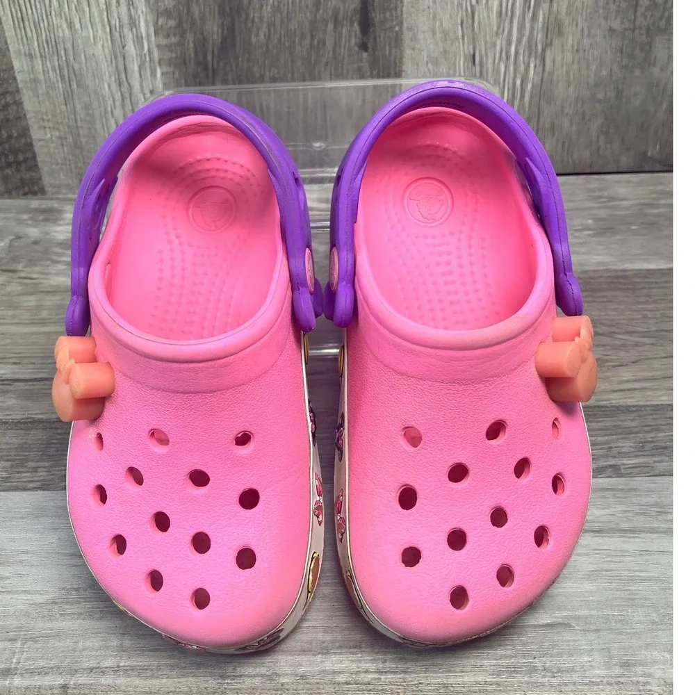 Crocs Disney Minnie Mouse Pink Purple Clogs Toddler Girls Size 8/9 Slip On Shoes